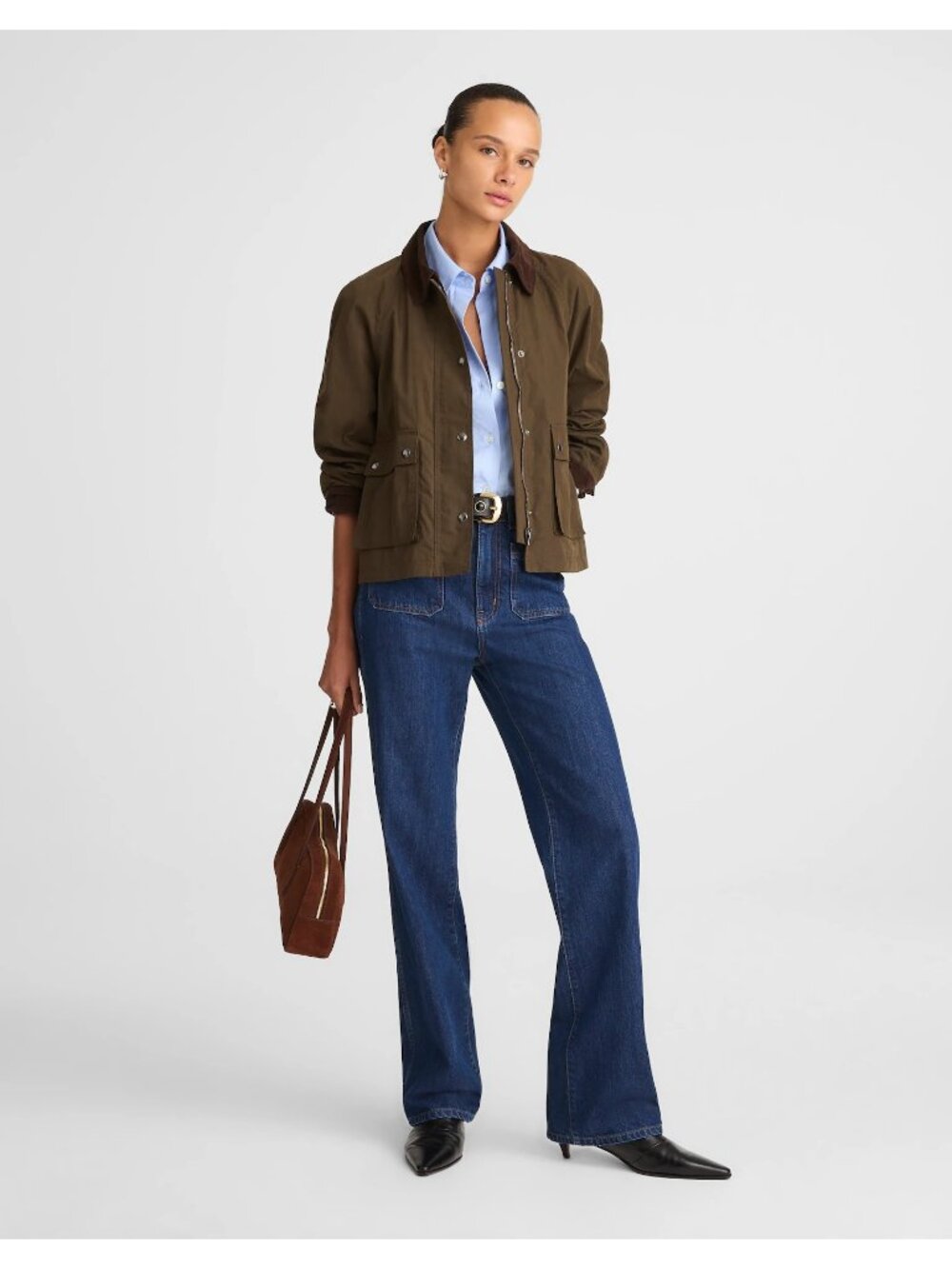 Madewell The Billie Short Jacket Corduroy Collar Women’s Medium Trench Green NWT - Picture 15 of 16